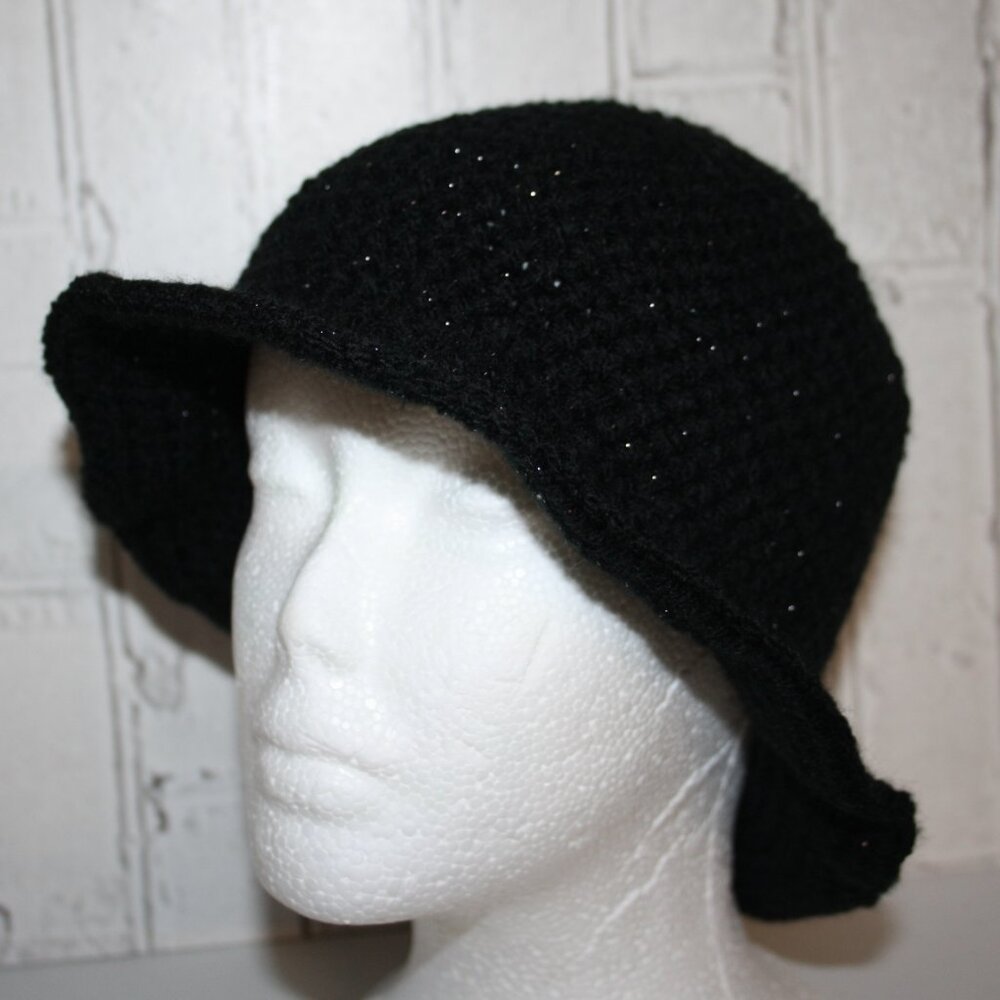 🖤✨ Black Glitter Crocheted Sunhat – Handmade · One Size